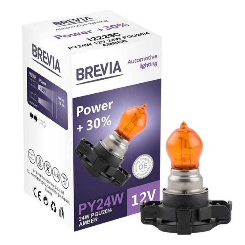 Лампа 12V (цок.PGU20/4) PY24W + 30% Amber "Brevia" (12229C) (500 шт/ящ)