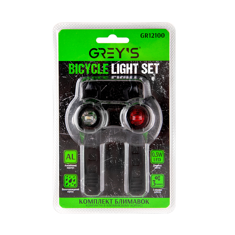 Набір вело світла 2xLEDs 0.5W/2xCR2032/3реж. роботи/вологонепроникності/Rde-White(2шт) GreysLED №GR1