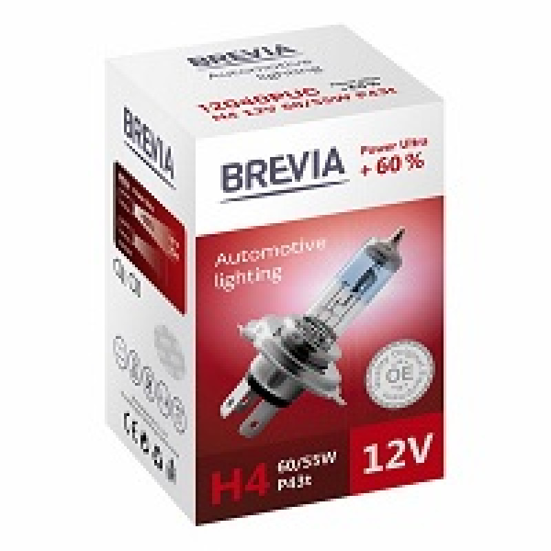 Лампа 12V H4 60/55W + 60% Power Ultra "Brevia" (1шт) (12040PUC) (10шт/уп)