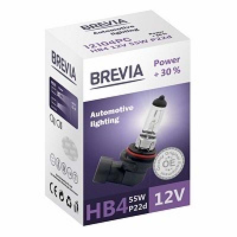 Лампа 12V HB4 55W + 30% "Brevia" (1шт) (12104PC) (10шт/уп) Лампа 12V HB4 55W + 30% "Brevia" (1шт) (12104PC) (10шт/уп)