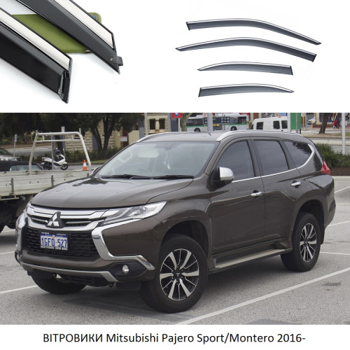 Дефлектори вікон Mitsubishi Pajero Sport/Montero 16- скотч"FLY"Нерж.ст. 3D BMTPS1623-W/S(92)
