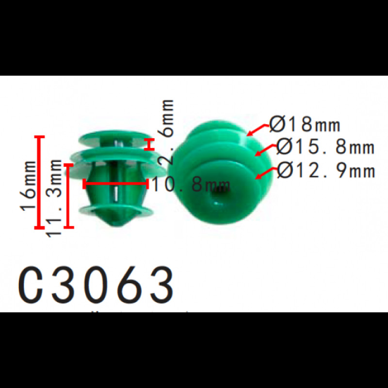 Кліпси C3063 обшивки дверей/багажник MAZDA (KD4568865, KD45-68-865, 15592) ( уп. 100 шт)
