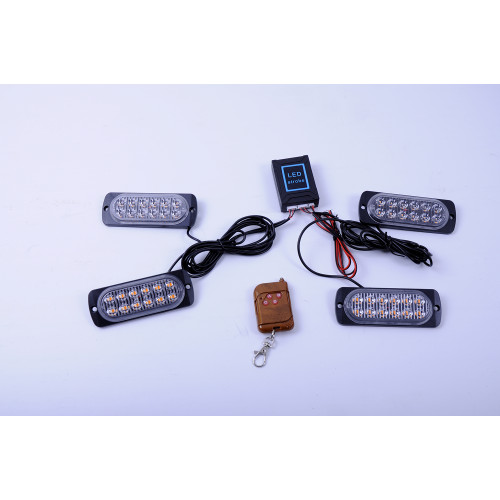 Страбоскоп світлодіодний 12-24V 12LED*4 шт, пульт 12 режимів (Жовтий) BS-1-4-12LED (Y)