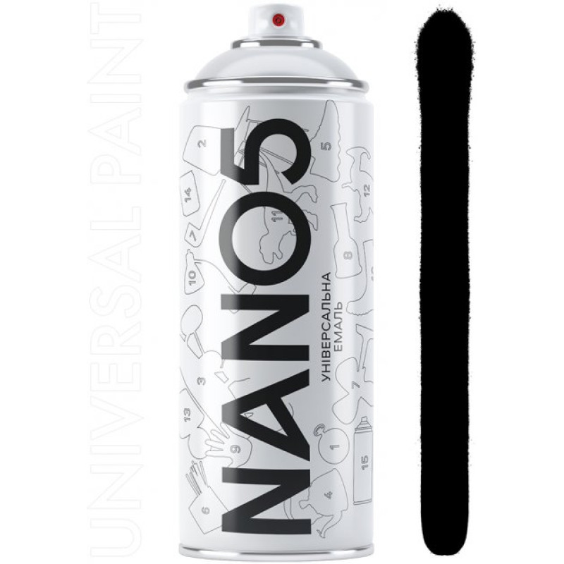 Фарба чорний глянець 400ml "Nano5" N09005 (12шт/уп) Фарба чорний глянець 400ml "Nano5" N09005 (12шт/уп)