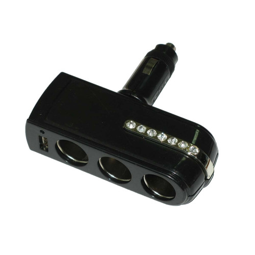 Автомобільний розгалужувач - трійник  с USB  "King" KST-0143