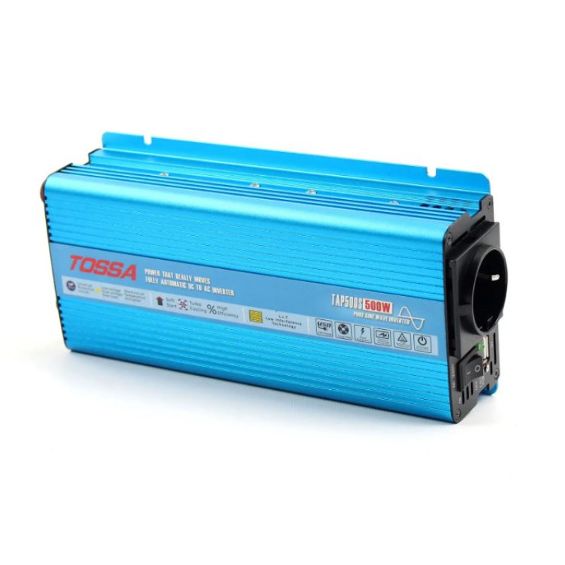 Перетворювач 12V -220V/500W Чистий синус+1USB +1Розетка "Tossa" TAP500S