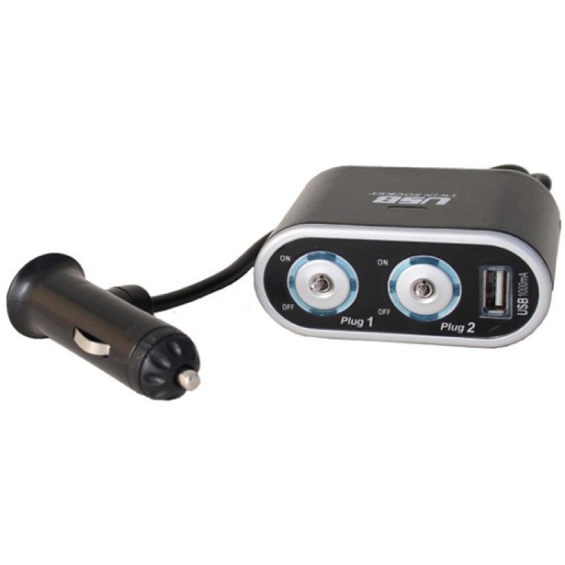 Прикурювач-двійник з подовжувачем WF-0087 (0305) / 1USB з тумблерами Прикурювач-двійник з подовжувачем WF-0087 (0305) / 1USB з тумблерами