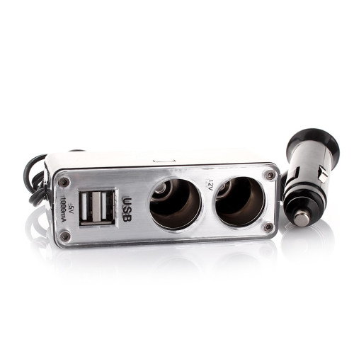 Прикурювач-двійник з подовжувачем/2USB "Carlife"CS304" (USB-1000mA) (100 шт.)