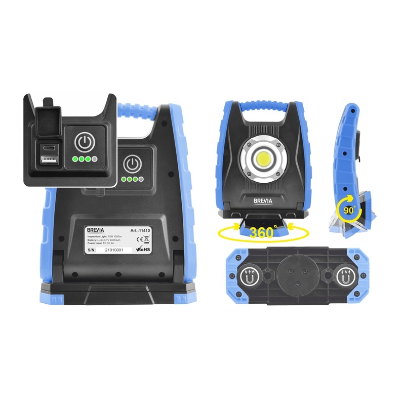 Переноска інспекційна Профі 10W COB/1000 lm, АКБ-4400mAh, 75x45мм/магніт/гачок Brevia №11410