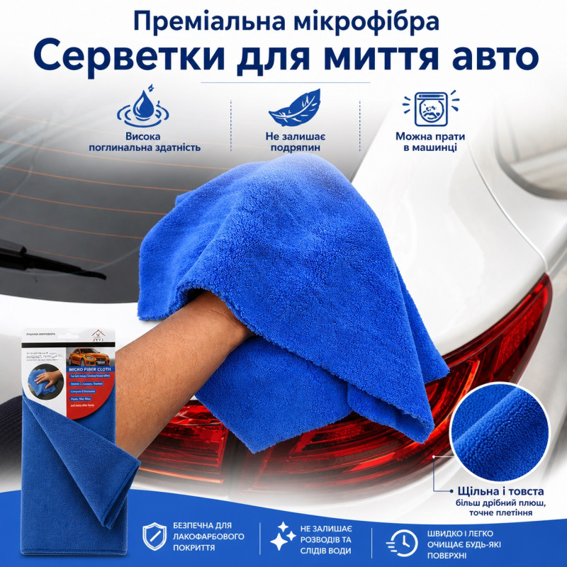 Серветка професійна мікрофібра 30х40 Detailing безшовна "JYM" 550г/м Серветка професійна мікрофібра 30х40 Detailing безшовна "JYM" 550г/м