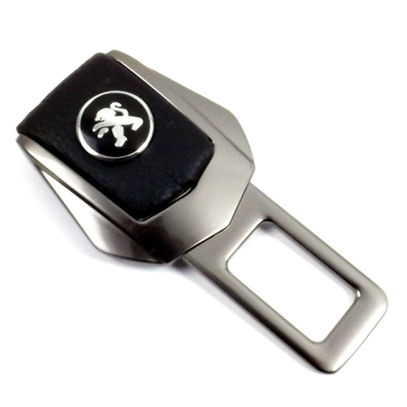 Заглушка ременя безпеки метал "Peugeot" (1шт) цинк.сплав + шкіра (тип №2) ГРАФІТ