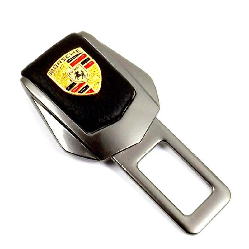 Заглушка ременя безпеки метал "Porsche" (1шт) цинк.сплав + шкіра (тип №2) ГРАФІТ