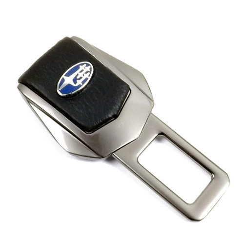 Заглушка ременя безпеки метал "Subaru" (1шт) цинк.сплав + шкіра (тип №2) ГРАФІТ