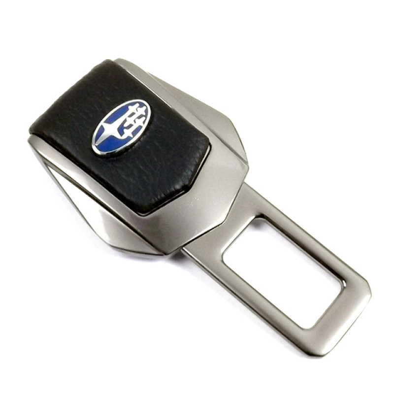 Заглушка ременя безпеки метал "Subaru" (1шт) цинк.сплав + шкіра (тип №2) ГРАФІТ