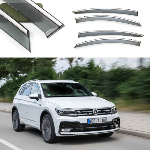 Дефлектори вікон Volkswagen Tiguan 17- Повний комплект (Молдин з нержавіючої сталі)