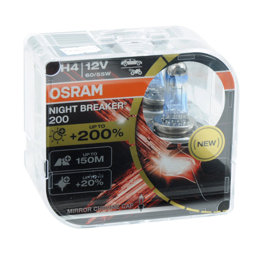 Лампа 12V H4 60/55W +200% Night Laser "Osram" (Box-2шт) (64193 NВ200-ВОХ) (червона уп)