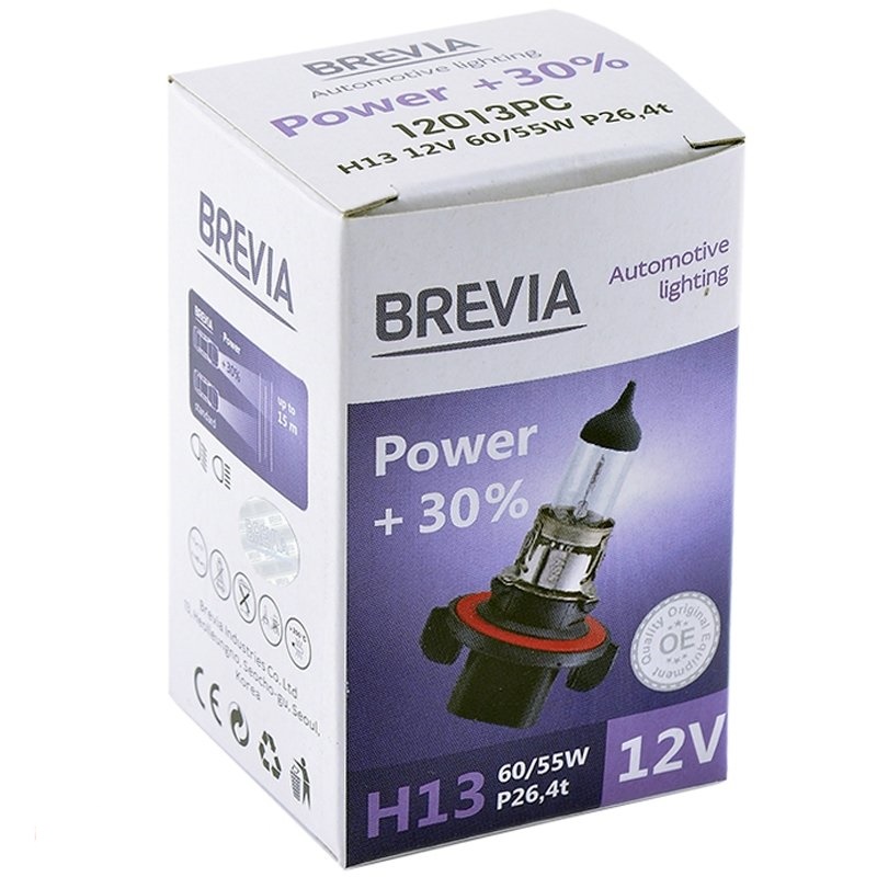 Лампа 12V_H13 55W + 30% "Brevia" (1шт) (12013PC) (10шт/уп) Лампа 12V_H13 55W + 30% "Brevia" (1шт) (12013PC) (10шт/уп)