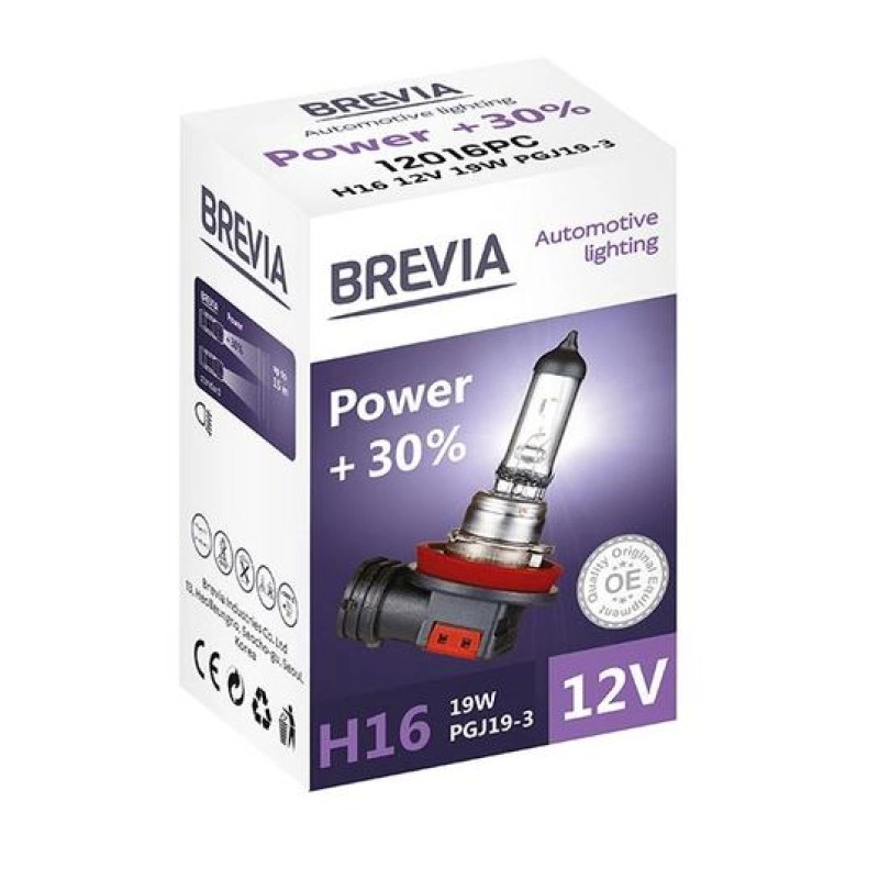Лампа 12V_H16 19W + 30% "Brevia" (1шт) (12016PC) (10шт/уп) Лампа 12V_H16 19W + 30% "Brevia" (1шт) (12016PC) (10шт/уп)
