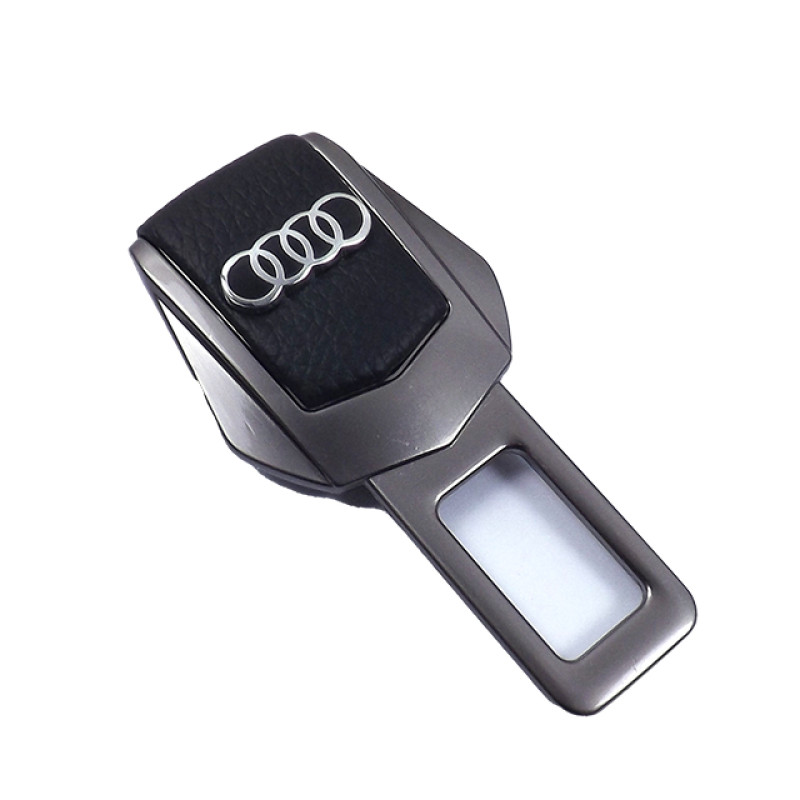 Заглушка ременя безпеки метал "Audi" (1шт) цинк.сплав + шкіра  (тип №2) ГРАФІТ
