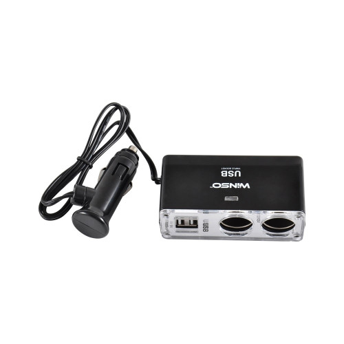 Прикурювач-двійник з подовжувачем/2USB   "Winso" 200110 (USB-500mA) (100 шт.)