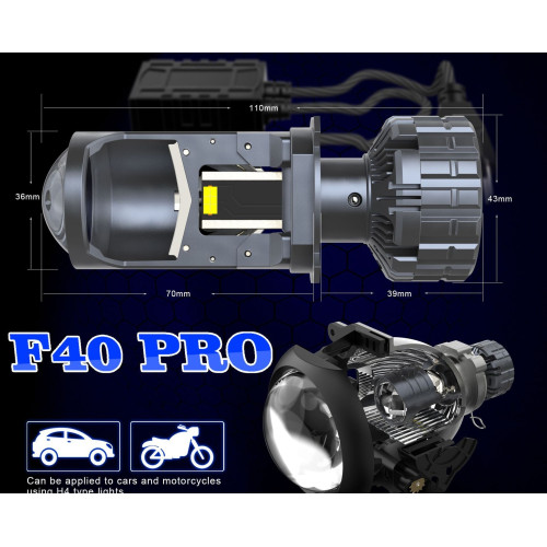 Лампа LED  Міні Лінзи H4 D36мм  90/140w 10000/15000Lm 6000K 7035+7535 Module 9-30V Canbus F40PRO
