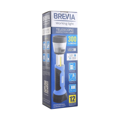 Переноска діодна 3W COB/300 lm +1W+8LED L=235-335/2000mAh/220V/Brevia Led 11330/телескоп,магніт,гачо
