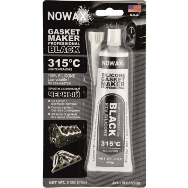 Герметик-прокладок Чорний 85g "Nowax" NX35309/+315°С (12шт/уп) (144/ящ)