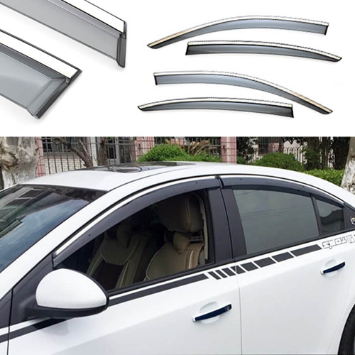 Дефлектори вікон вітровики Chevrolet Cruze 2011-2014 (з нержавіючим молдингом) "FLY"