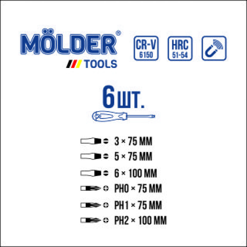 Набір викруток 6од. "Molder" (МТ32206) блістер (12шт/уп)