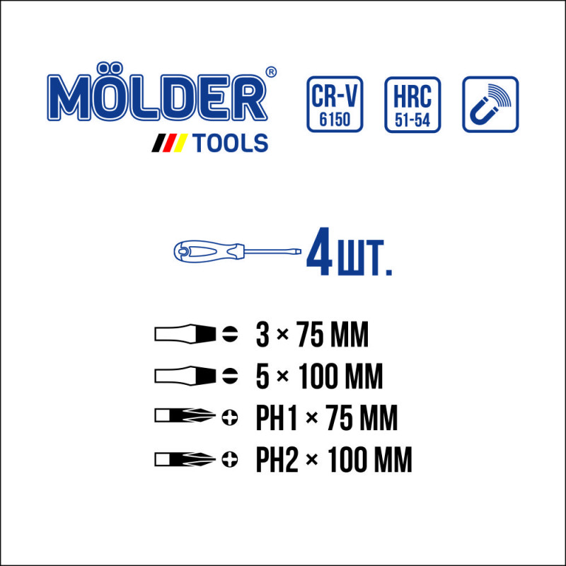 Набір викруток 4од. "Molder" (МТ32204) блістер (8шт/уп)