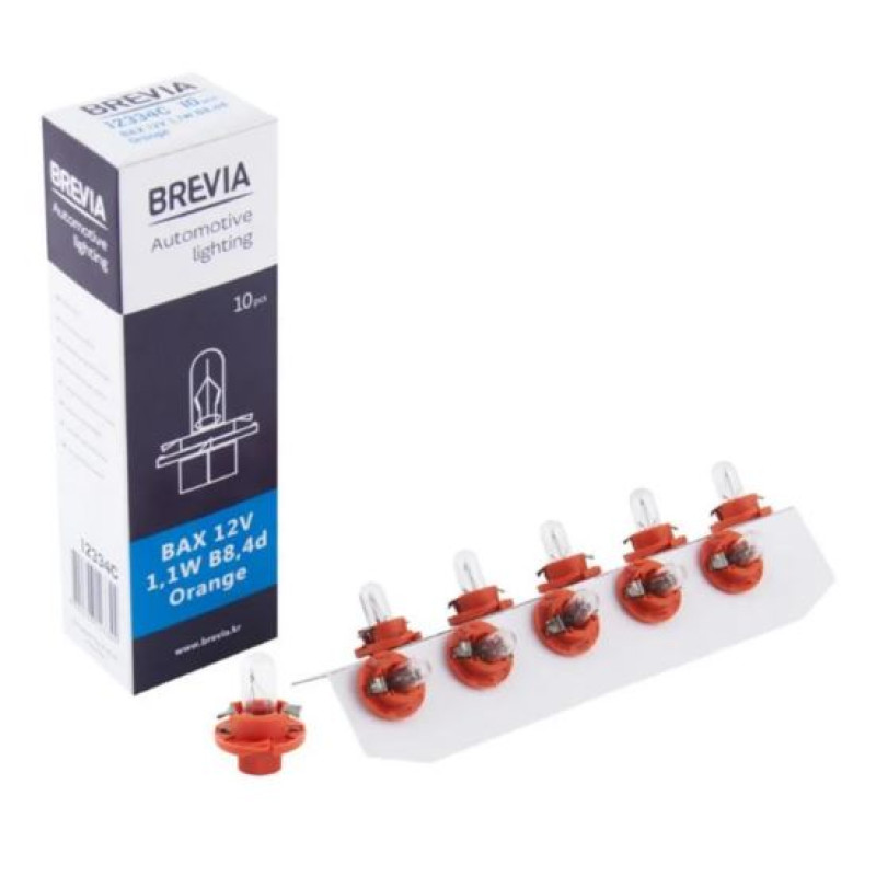Лампа 12V з патроном BAX8,4D 1,1W "Brevia" (12334C) Orange (уп.10шт) (200 шт/ящ)