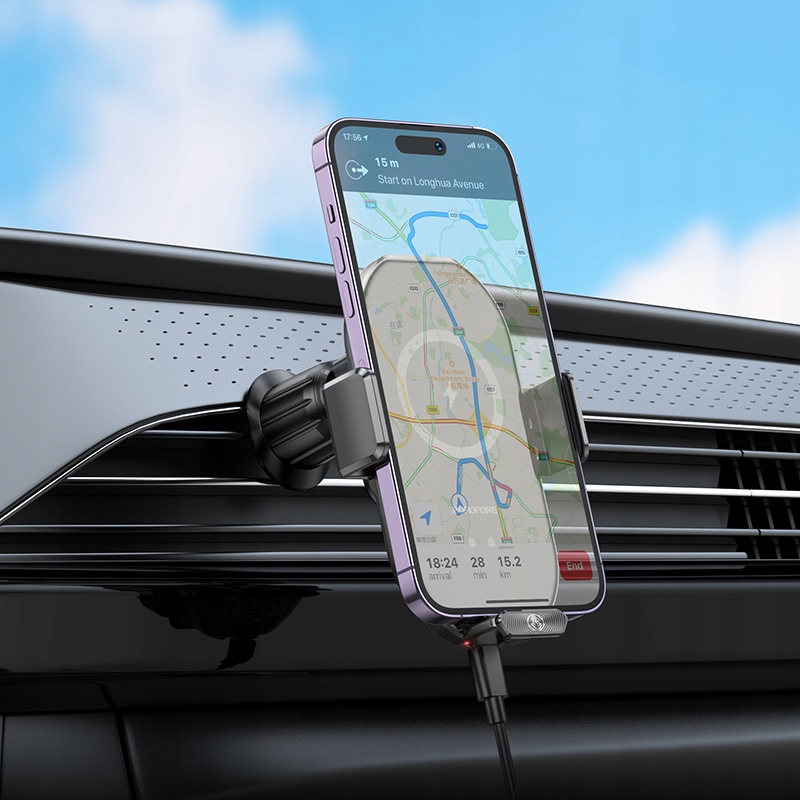 Автотримач з бездротовою зарядкою Borofone BH205 MagSafe, Qi 5-15W (гачок)