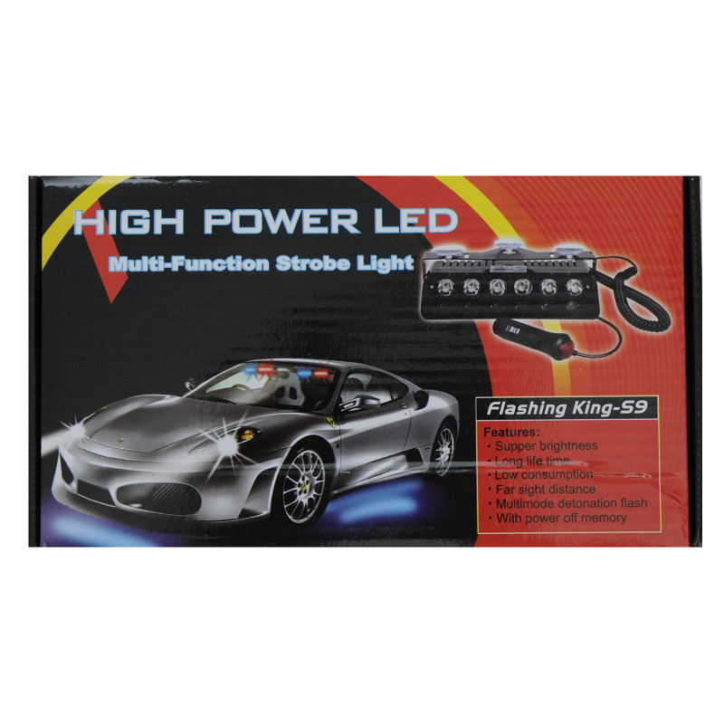 Страбоскоп светодиодный 12V DRL 110*85мм 6LED ( B-R ) прикурка + выключатель/на присосках "KING S9"