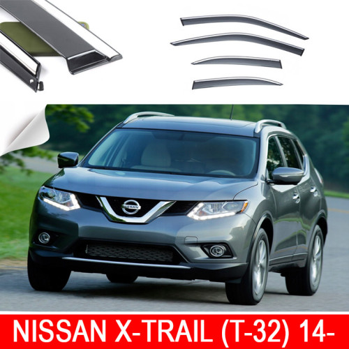 Дефлектори вікон Nissan X-Trail (T-32) 14- скотч "FLY" "нержавійка 3D "BNSXT1423-W/S(10-16)