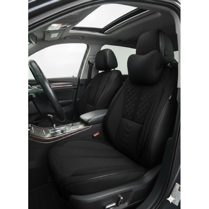 Чохли - Накидки сидіння Алькантара + Шкір. зам 5D "YUKI" (спинка закрита) Чорні Чохли - Накидки сидіння Алькантара + Шкір. зам 5D "YUKI" (спинка закрита) Чорні