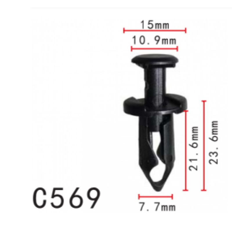 Кліпси C0569 розпірні Ford F3LY-14570-B Mitsubishi Saab GM 11561878 21075686 (уп.100шт) Кліпси C0569 розпірні Ford F3LY-14570-B Mitsubishi Saab GM 11561878 21075686 (уп.100шт)