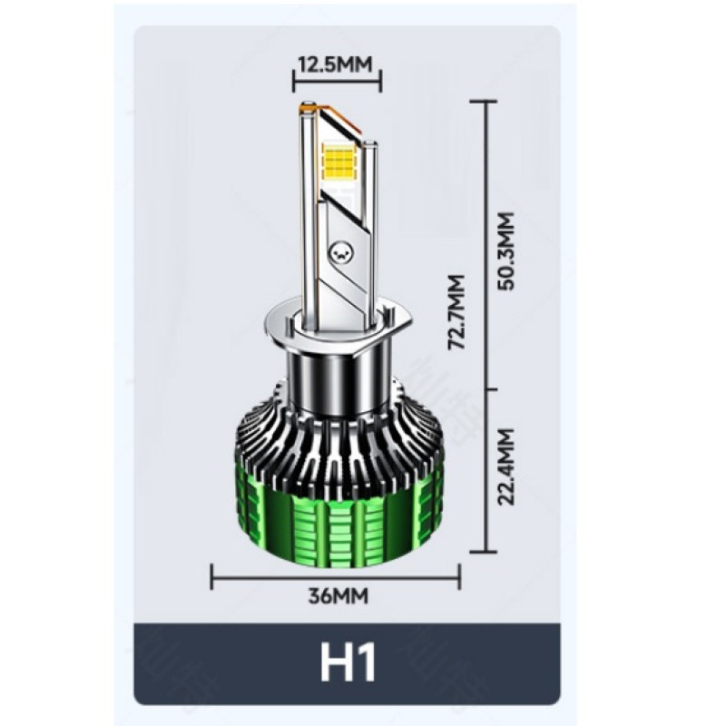 Лампа LED H1 радіатор+кулер 190w/17200lm K22 7055 Chip 6000K/IP68/12-24v(Canbus)+500%