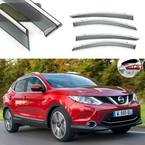 Дефлектори вікон Nissan Qashqai 14-(J11) скотч"FLY""нержавійка 3D"BNSQS1523-W/S 117-119