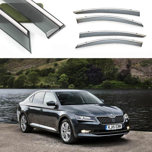 Дефлектори вікон Skoda SuperB III Седан 2015- скотч "FLY" (Нержавіюча смуга 3D)