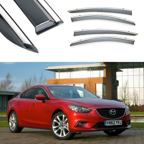 Дефлектори вікон Mazda 6 SED 12-П/K скотч "FLY" "молдинг із нерж. сталі 3D"BMDM61423-W/S(35-36)