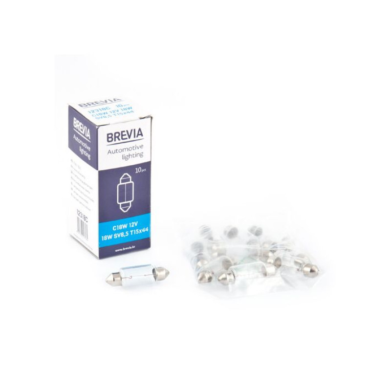 Лампа 12V (C18W) (44mm) "Brevia" (12318C) (уп.10шт) (200 шт/ящ) Лампа 12V (C18W) (44mm) "Brevia" (12318C) (уп.10шт) (200 шт/ящ)