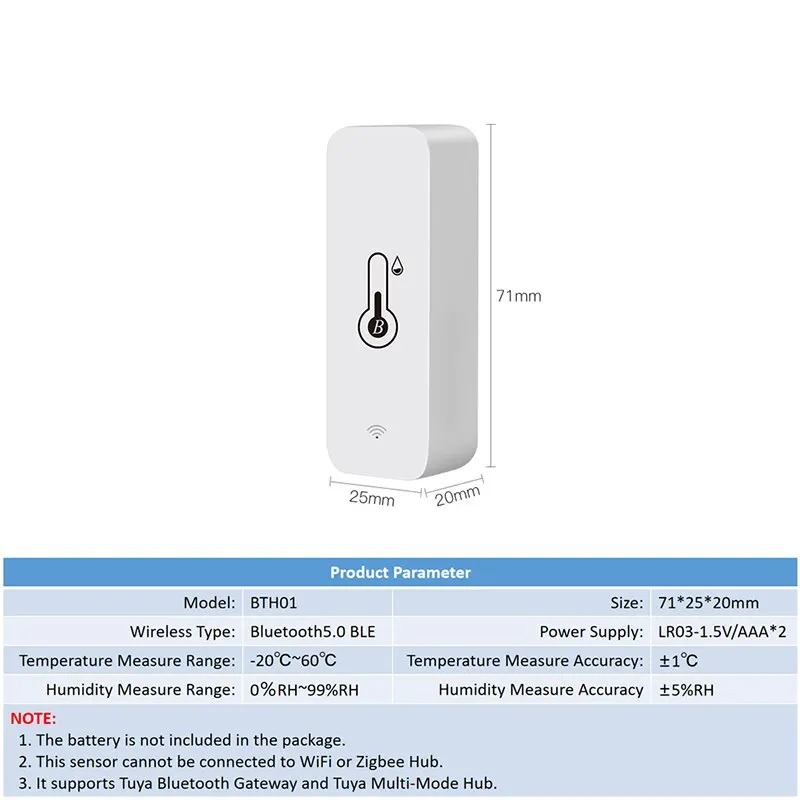 Розумний датчик температури та вологості Tuya, Bluetooth 5.0, BTH01 Relative