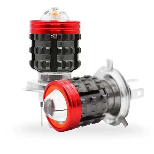Світлодіодна лінза H4, ангельське око Red Ring, (Білий, жовтий, стробоскоп) 12V