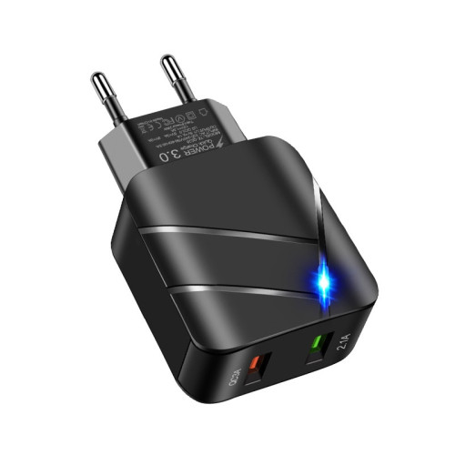 Зарядний пристрій 28W, швидка зарядка QC 3,0 Type C + 2 USB (Чорна / Біла)