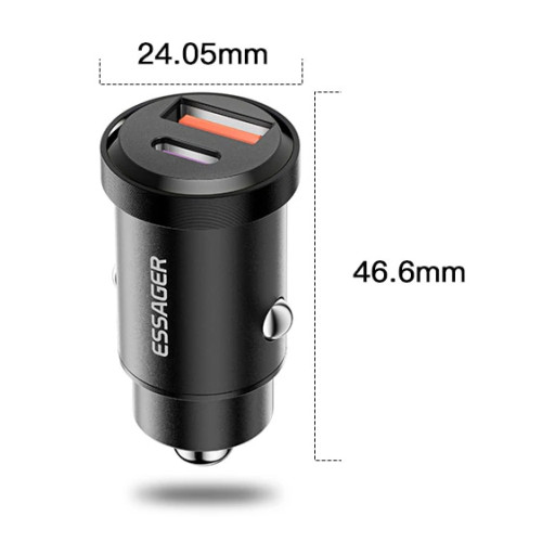 Автомобільний зарядний пристрій 30W QC4.0 USB TYPE-C + PD3.0 вхід 12-24v (Essager) Quick Charge