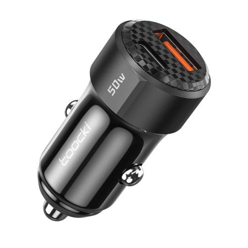 Автомобільний зарядний пристрій 50W, Зарядне в прикурку Toocki USB + Type C Quick Charge
