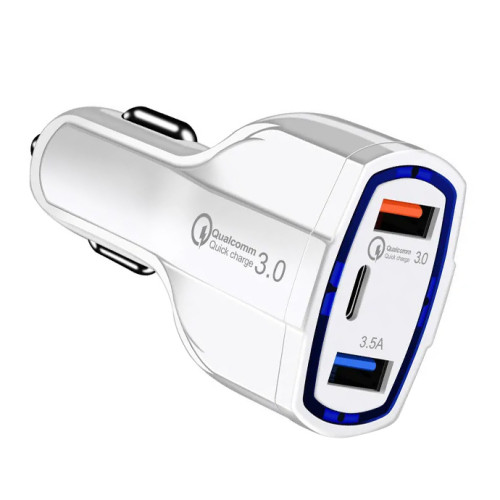 Автомобільний зарядний пристрій 3.5A, Білий, USB 3.5A, вхід 12-24v Quick Charge