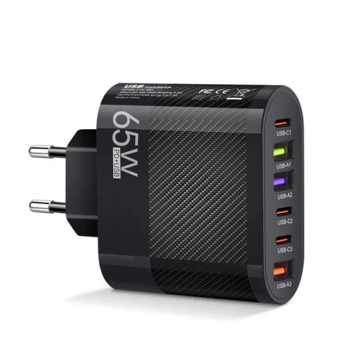 Зарядний пристрій 65W, 3.5A 6 в 1 3USB - 3Type-C / QC3.0 Чорний