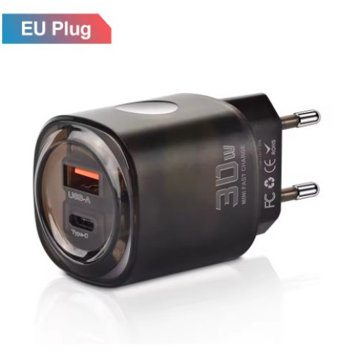 Зарядний адаптер 2в1, чорний, USB PD + Quick Charge 3.0