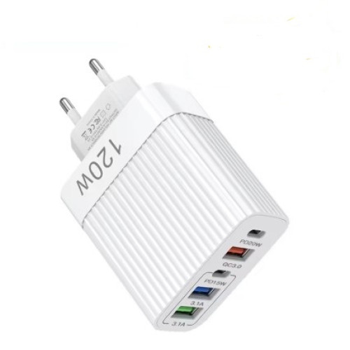 Зарядний пристрій 120W,  3USB+2PD, Білий